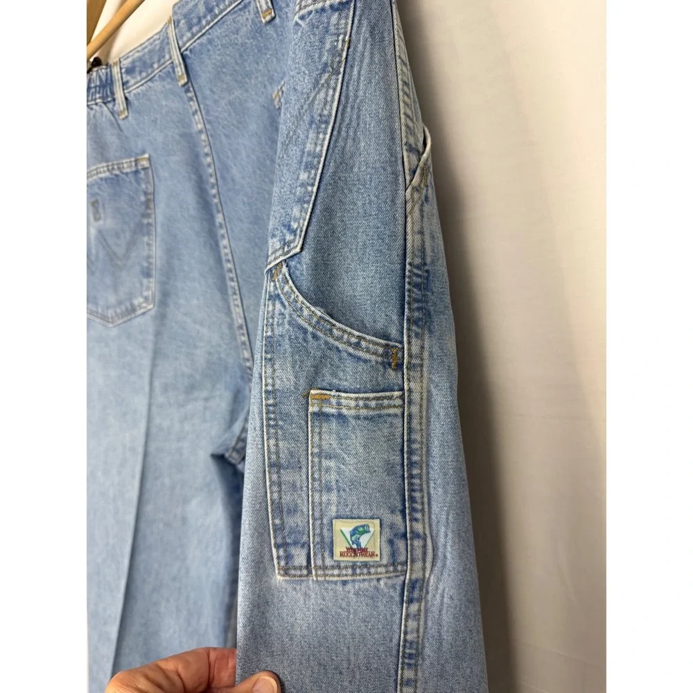 Wrangler Rugged Wear Jeans Mens 36x32 Blue Pleated Carpenter Light Wash USA